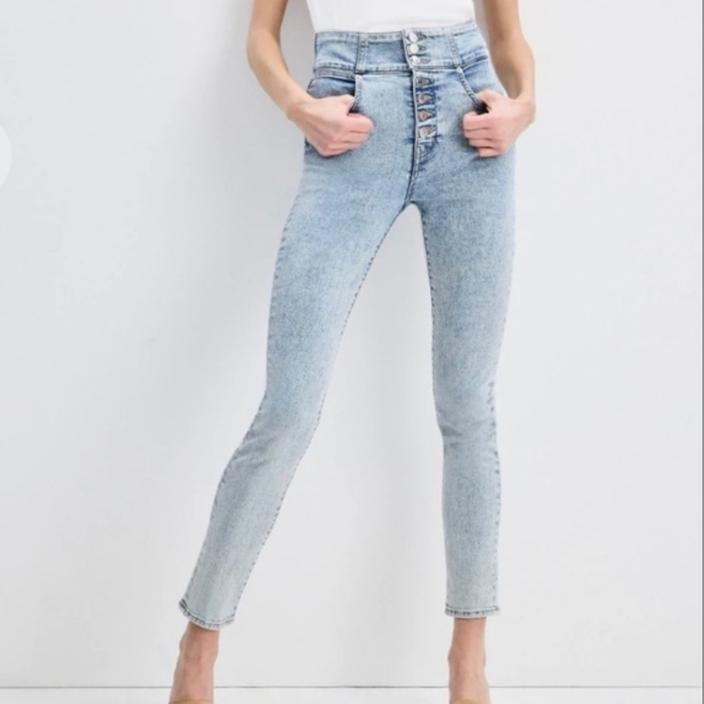 Veronica Beard Jeans Katherine Corset Extra High Rise Skinny Vail 25 Button Fron